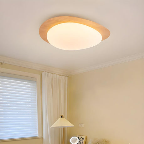 Natural Wood Egg-Shaped LED Flush Mount Ceiling Light Image - 1