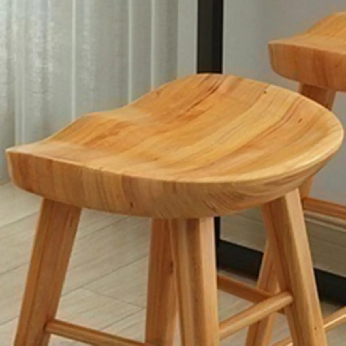 Natural Wood Footrest Saddle Backless Bar Stools Brown Image - 4