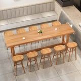 Natural Wood Footrest Saddle Backless Bar Stools Brown Image - 8