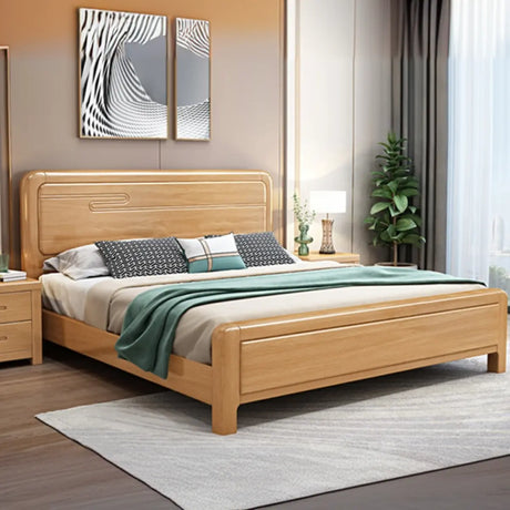 Natural Wood Headboard Queen Size Storage Bed with Drawers Image - 1