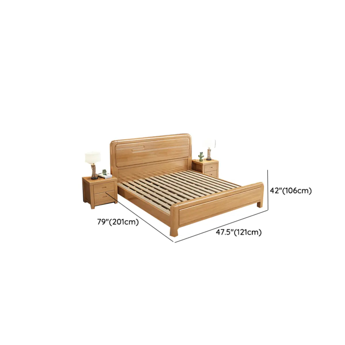 Natural Wood Headboard Queen Size Storage Bed with Drawers 