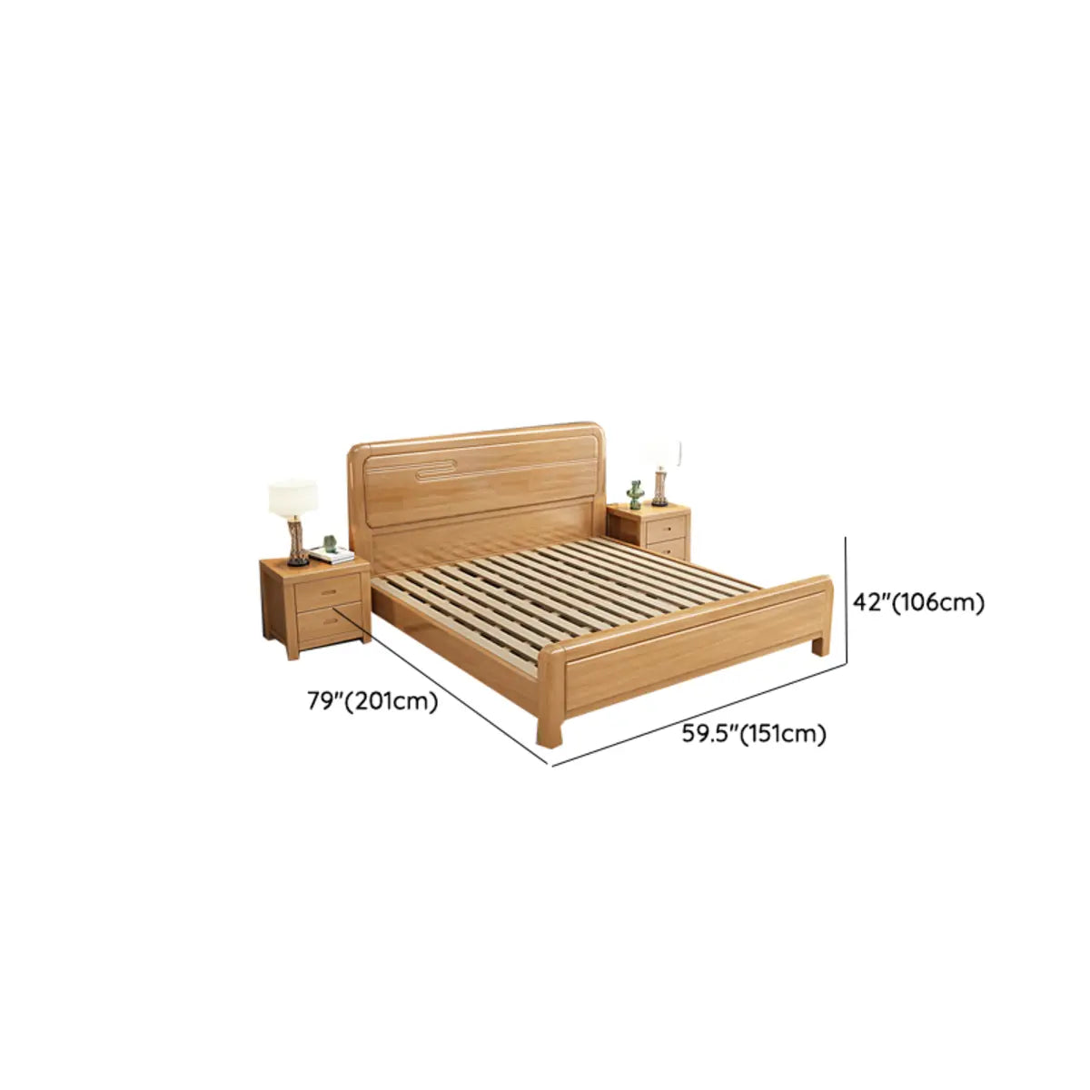 Natural Wood Headboard Queen Size Storage Bed with Drawers Image - 22