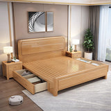 Natural Wood Headboard Queen Size Storage Bed with Drawers Image - 3