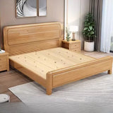 Natural Wood Headboard Queen Size Storage Bed with Drawers Image - 7