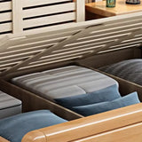 Natural Wood Headboard Queen Size Storage Bed with Drawers Image - 8