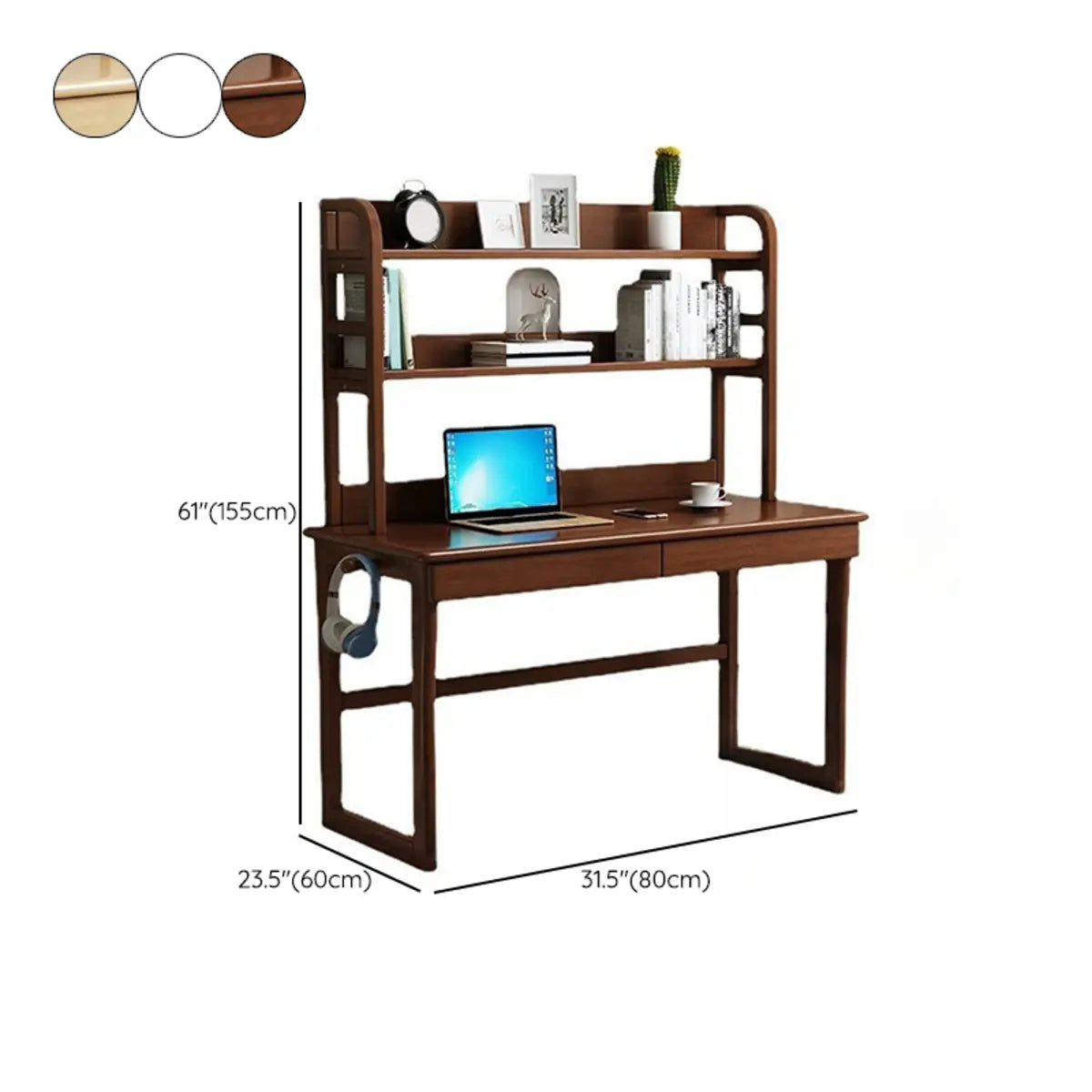 Natural Wood Hutch Drawers Bookcase Sled Credenza Desk 