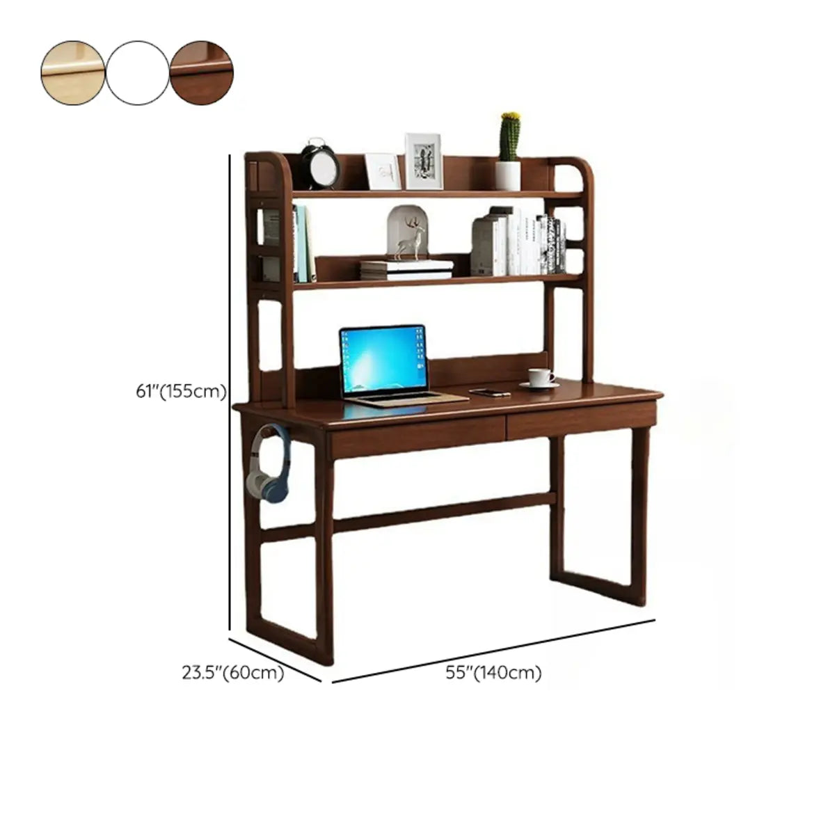 Natural Wood Hutch Drawers Bookcase Sled Credenza Desk Image - 14