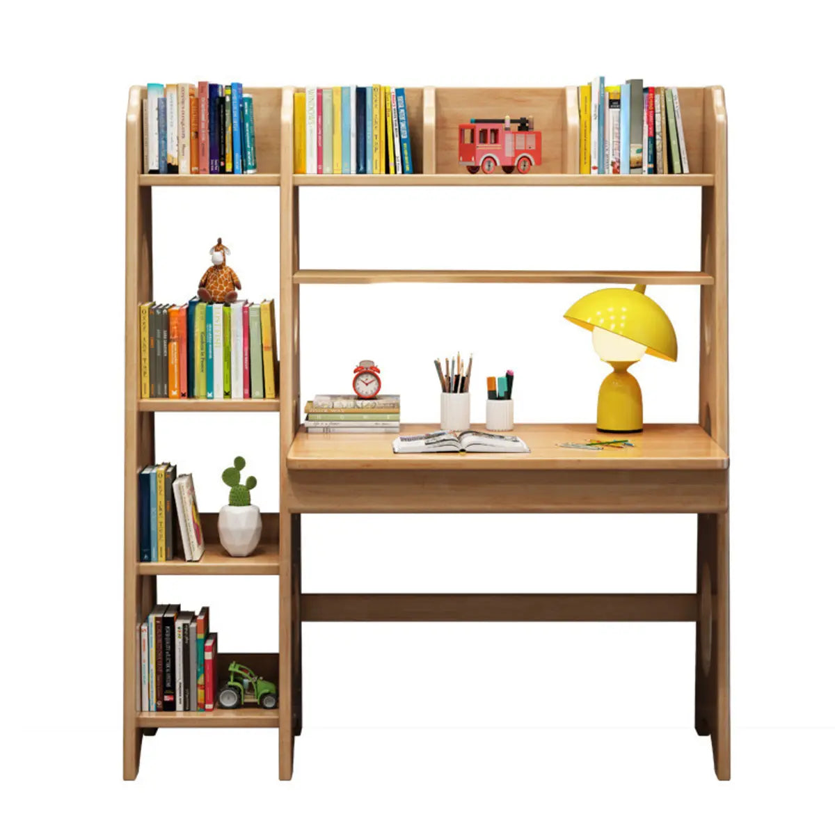 Natural Wood Hutch Storage Shelf Small Writing Desk Image - 4