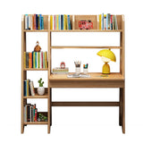 Natural Wood Hutch Storage Shelf Small Writing Desk Image - 4