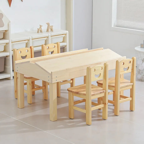 Natural Wood Kids Learning Table Chair Set with Storage Image - 2