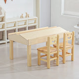 Natural Wood Kids Learning Table Chair Set with Storage Image - 3