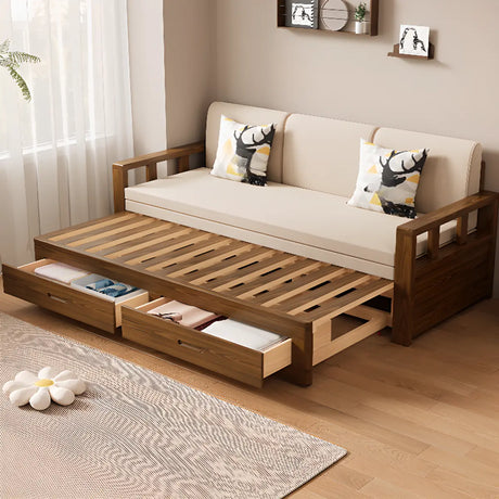 Natural Wood King Detachable Mattress Storage Futon Sofa Image - 1