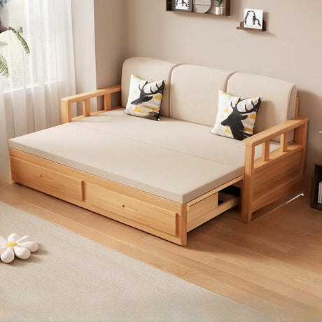 Natural Wood King Detachable Mattress Storage Futon Sofa Image - 2