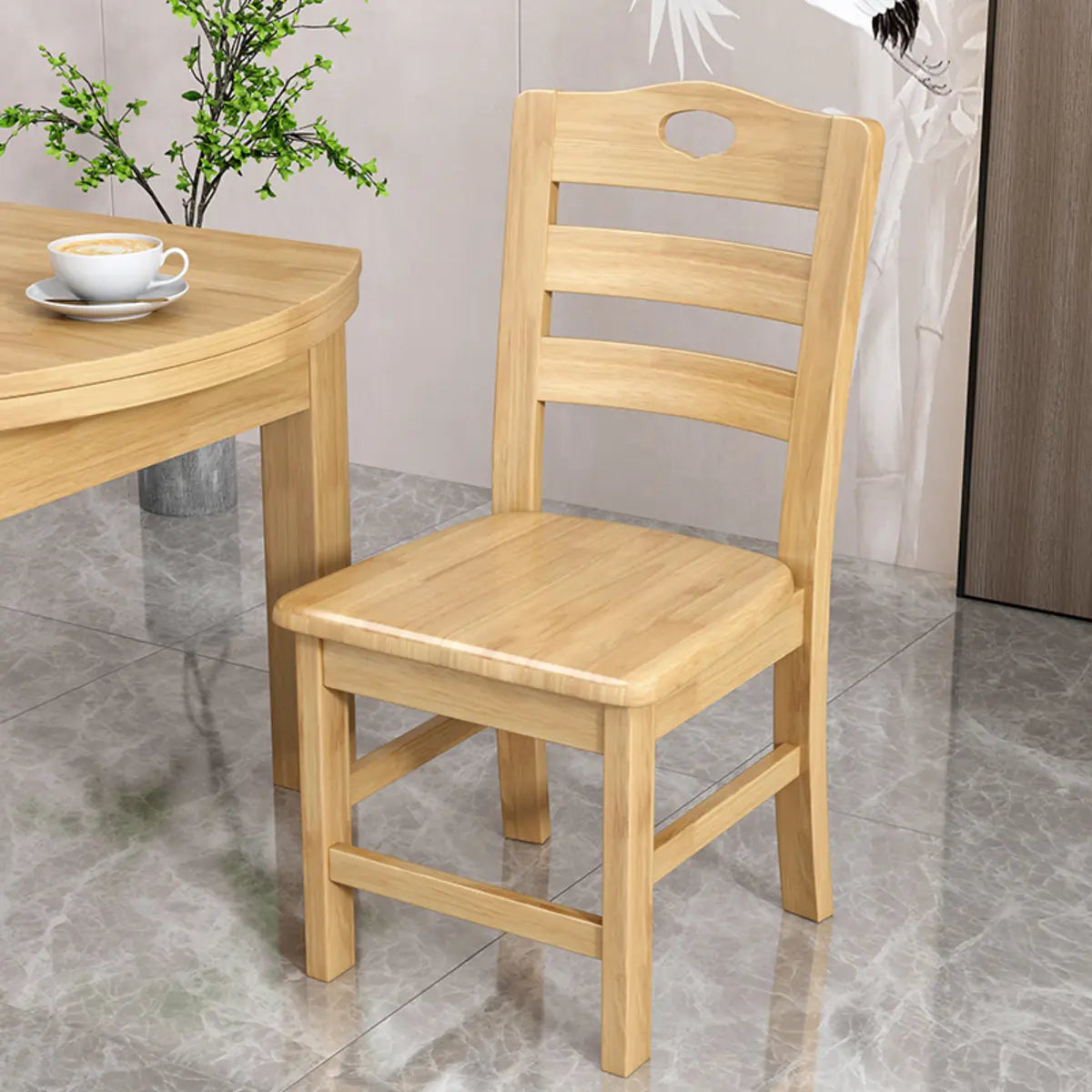 Natural Wood Ladder Back Armless Standard Dining Chair Image - 10