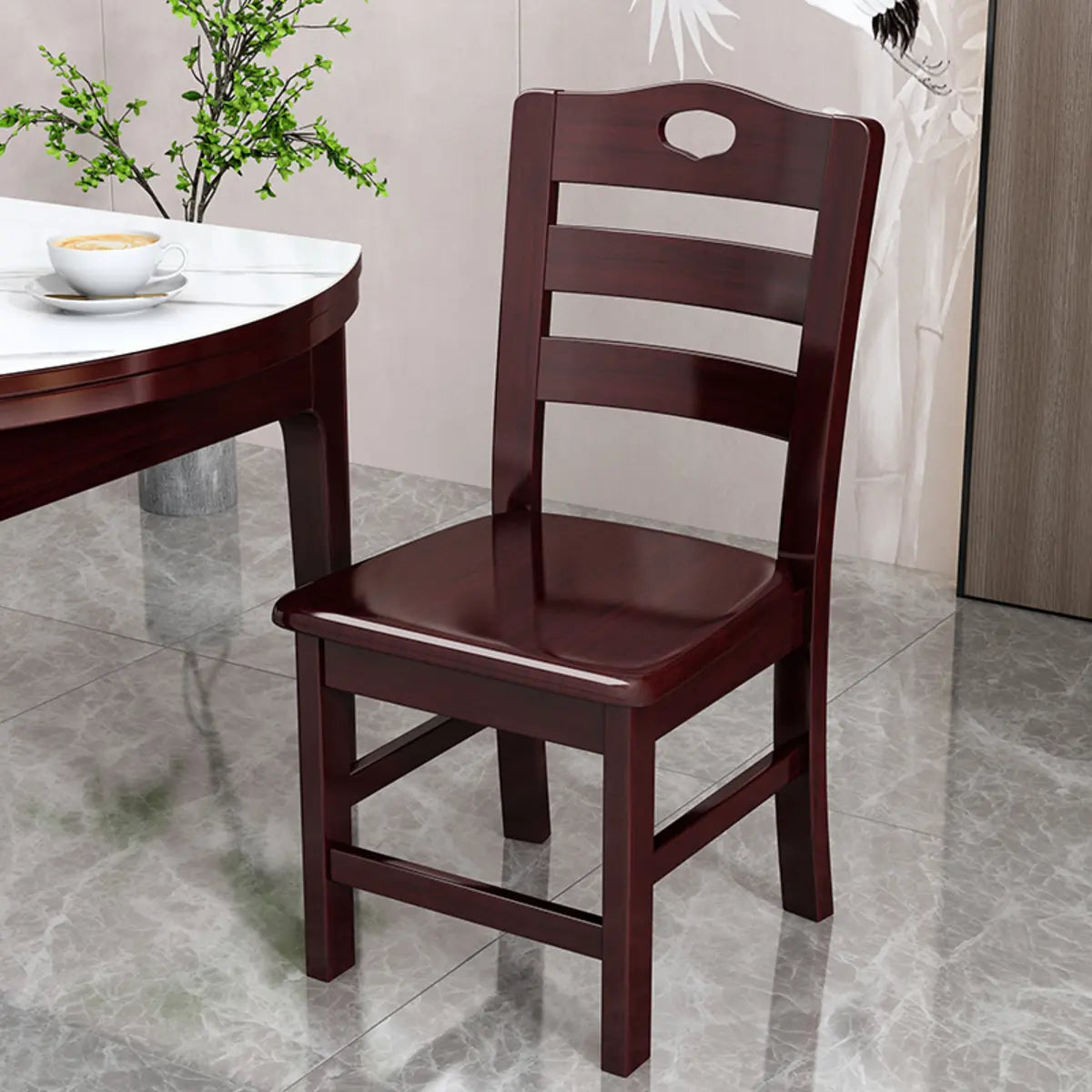 Natural Wood Ladder Back Armless Standard Dining Chair Image - 8