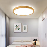 Natural Wood LED Flush Mount Light Minimalist Round Image - 1