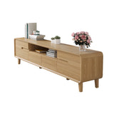 Natural Wood Open Storage Drawers Rectangular TV Stand Image - 2