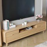 Natural Wood Open Storage Drawers Rectangular TV Stand Image - 4