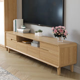 Natural Wood Open Storage Drawers Rectangular TV Stand Image - 5