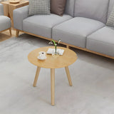 Natural Wood Oval Round Three Leg Bunching Coffee Table Image - 10