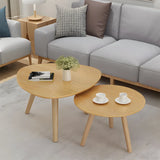 Natural Wood Oval Round Three Leg Bunching Coffee Table Image - 15