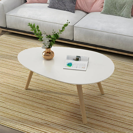 Natural Wood Oval Round Three Leg Bunching Coffee Table Image - 2