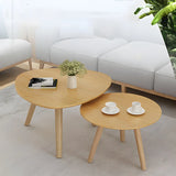 Natural Wood Oval Round Three Leg Bunching Coffee Table Image - 3