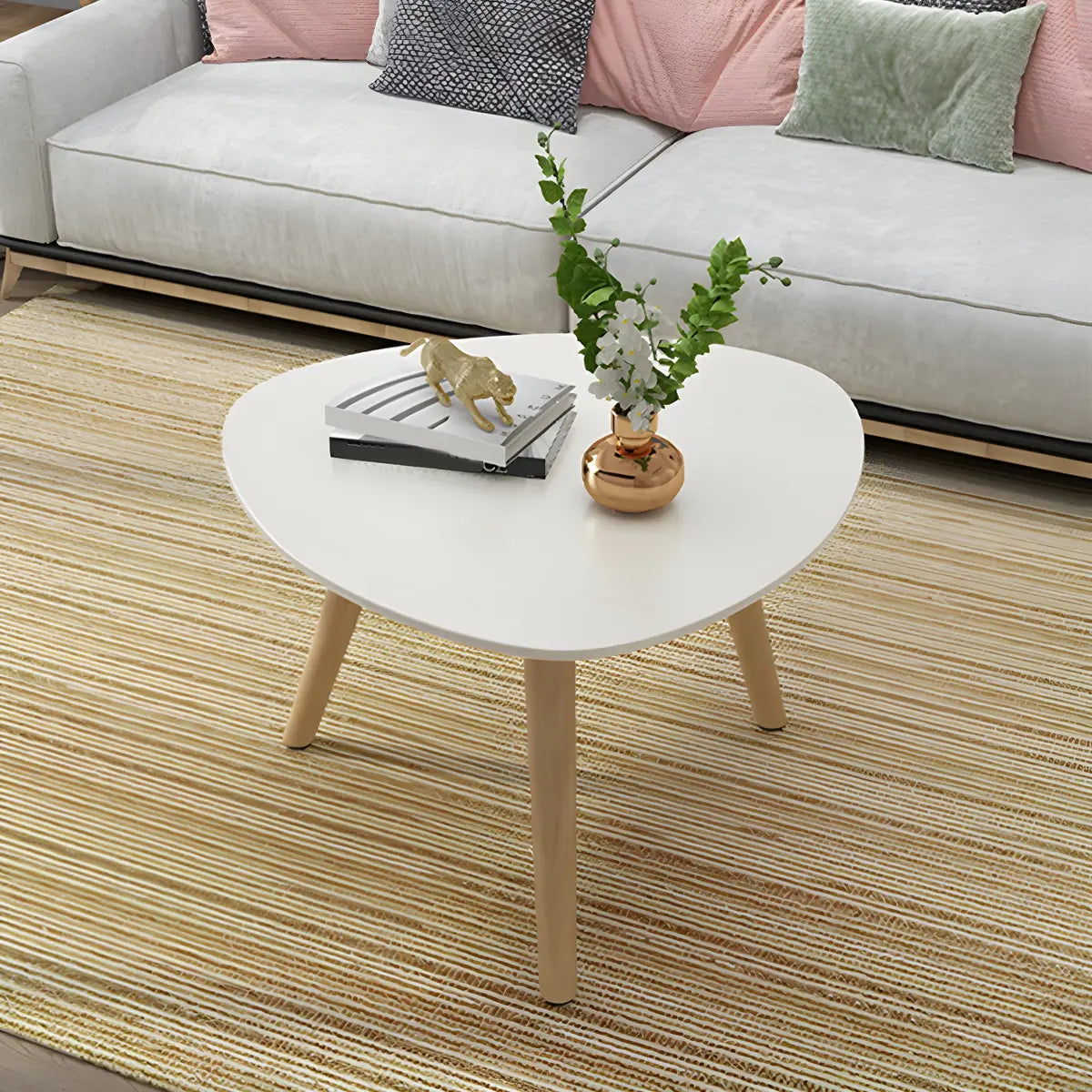 Natural Wood Oval Round Three Leg Bunching Coffee Table Image - 4