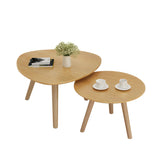 Natural Wood Oval Round Three Leg Bunching Coffee Table Image - 7