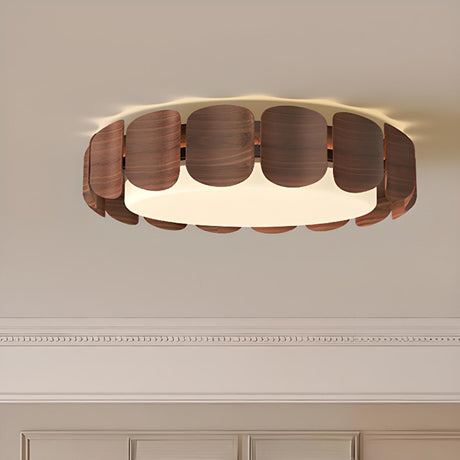 Natural Wood Petal Round LED Flush Mount Ceiling Light Image - 1