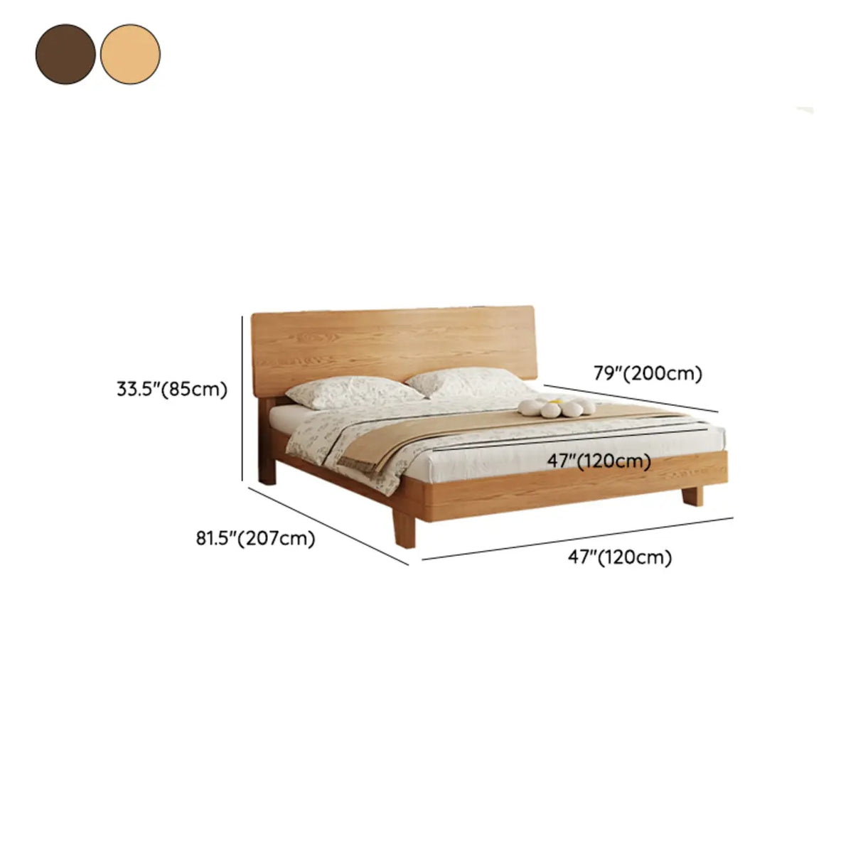 Natural Wood Queen Panel Shelves Bed Frame with Headboard 