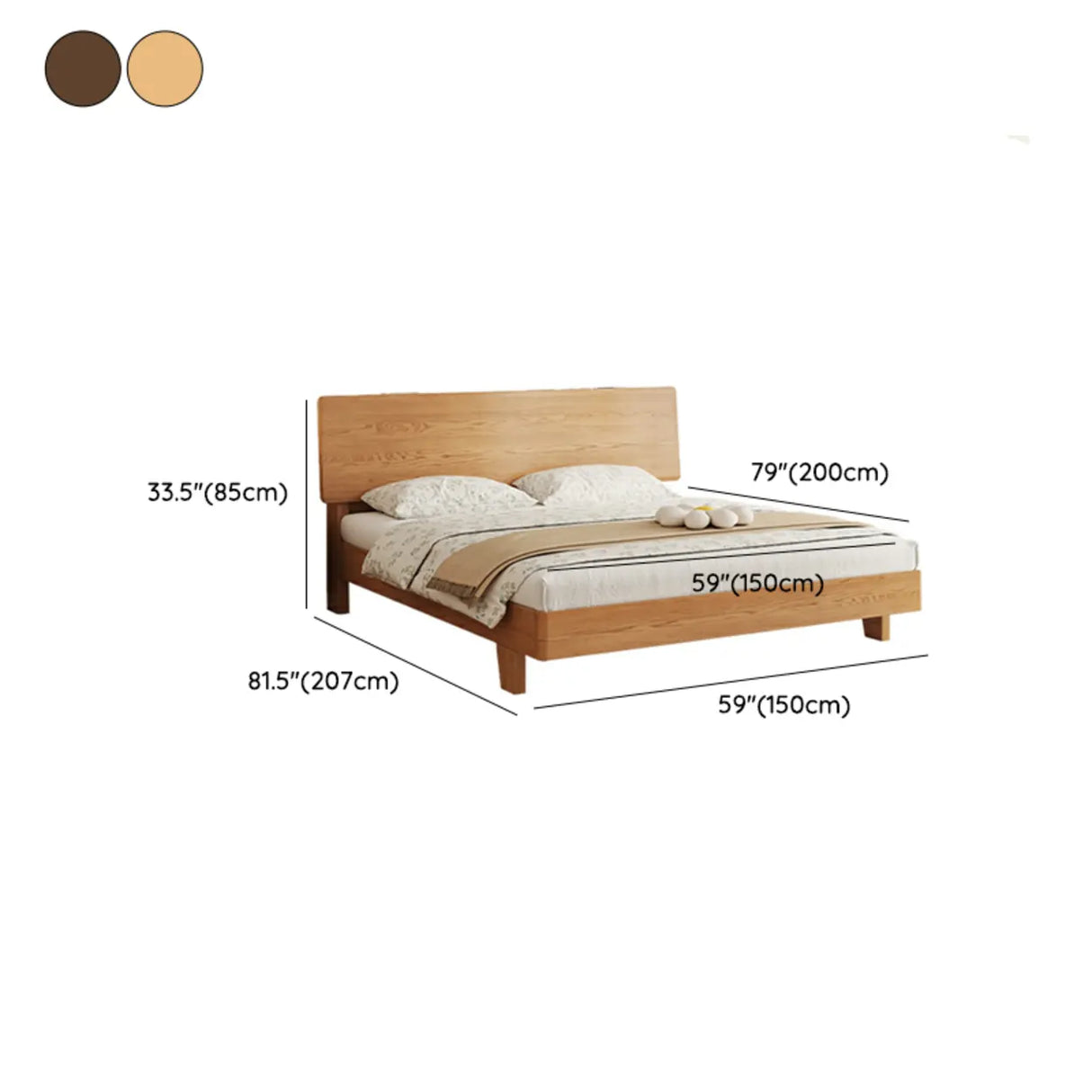 Natural Wood Queen Panel Shelves Bed Frame with Headboard Image - 15