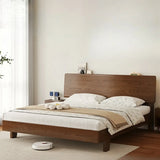 Natural Wood Queen Panel Shelves Bed Frame with Headboard Image - 4