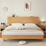 Natural Wood Queen Panel Shelves Bed Frame with Headboard Image - 5