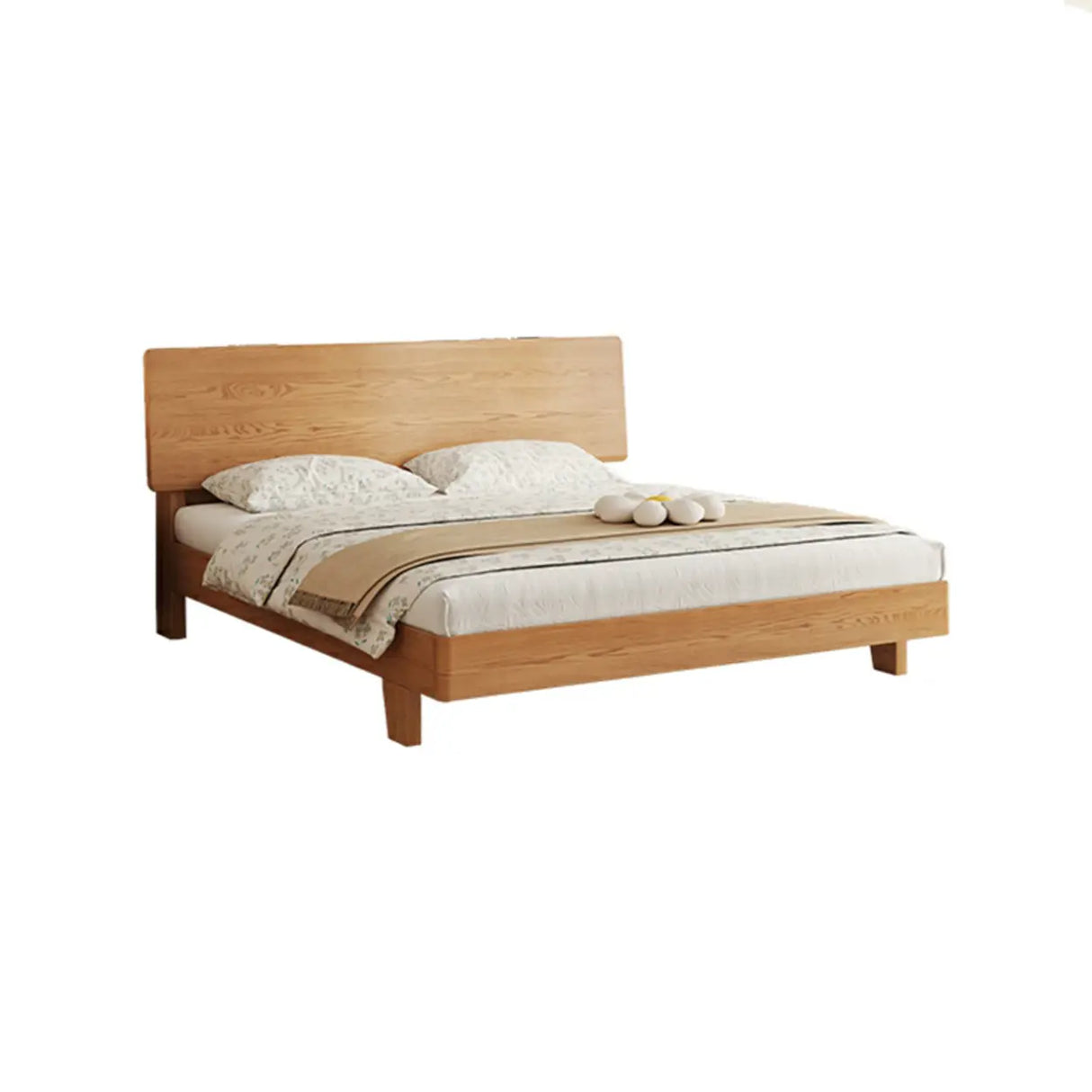 Natural Wood Queen Panel Shelves Bed Frame with Headboard Image - 7