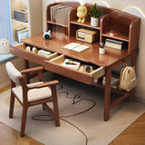 Natural Wood Rectangle Hutch and Drawers Computer Desk Set Image - 1