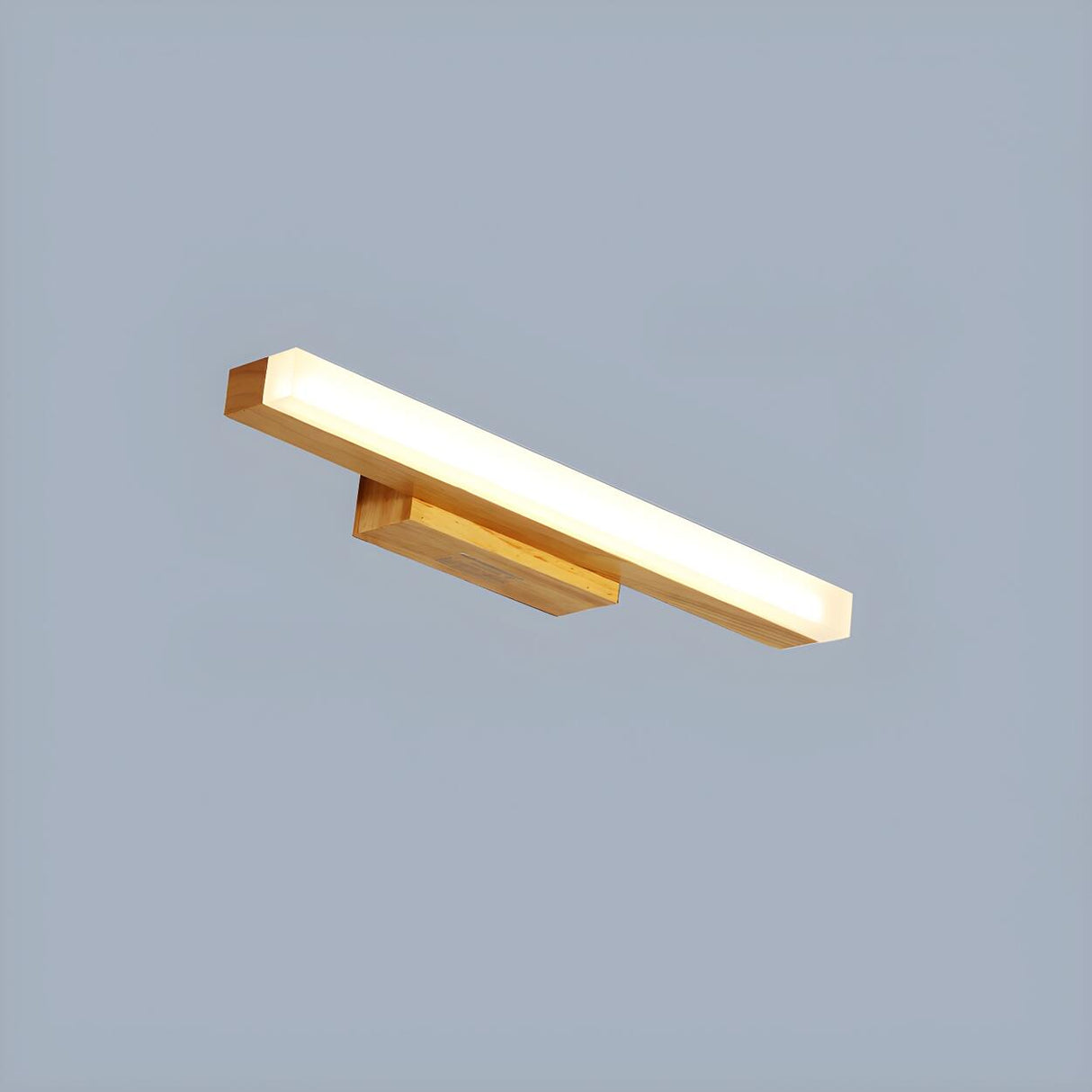 Natural Wood Rectangular LED Bathroom Vanity Light Image - 2