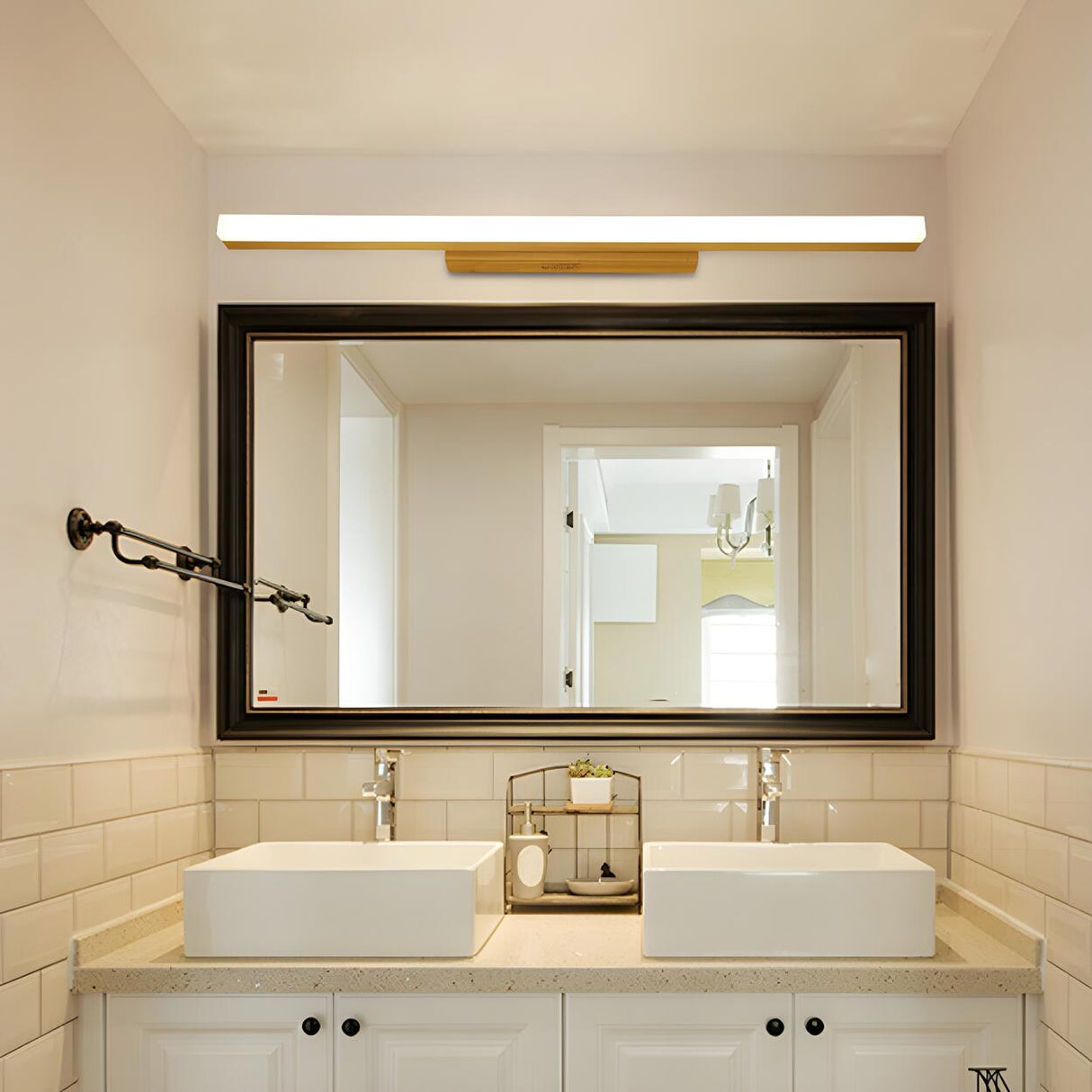 Natural Wood Rectangular LED Bathroom Vanity Light Image - 7