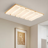 Natural Wood Rectangular LED Flush Mount Ceiling Light Image - 1