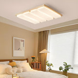 Natural Wood Rectangular LED Flush Mount Ceiling Light Image - 13