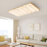 Natural Wood Rectangular LED Flush Mount Ceiling Light Image - 3