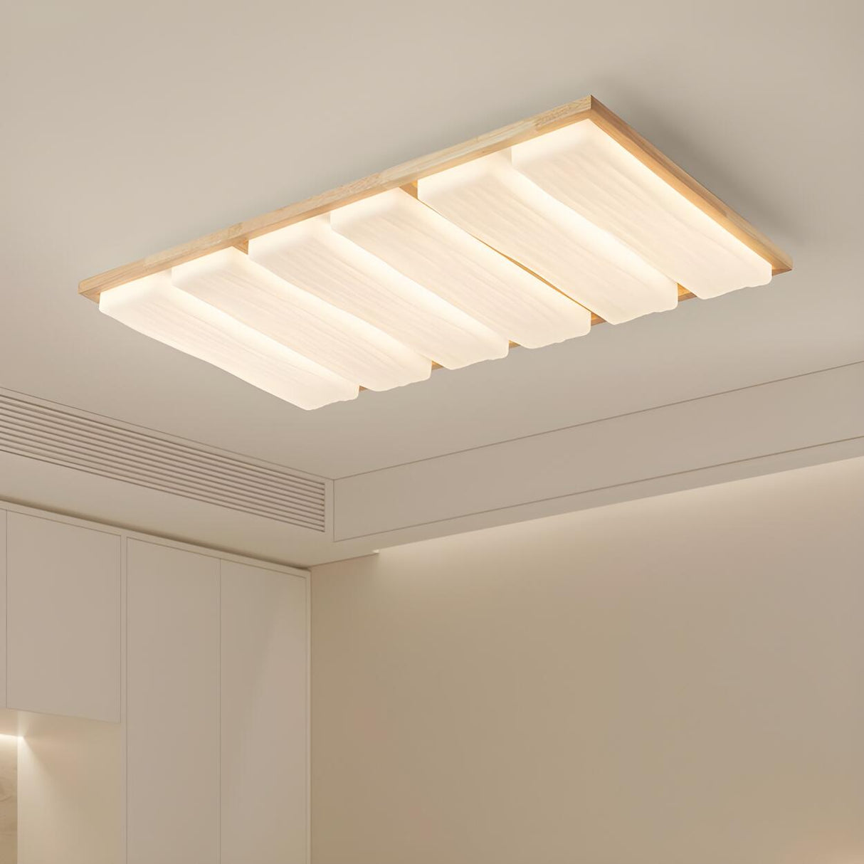 Natural Wood Rectangular LED Flush Mount Ceiling Light Image - 4