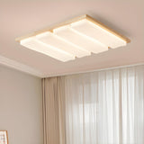 Natural Wood Rectangular LED Flush Mount Ceiling Light Image - 5