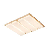 Natural Wood Rectangular LED Flush Mount Ceiling Light Image - 7