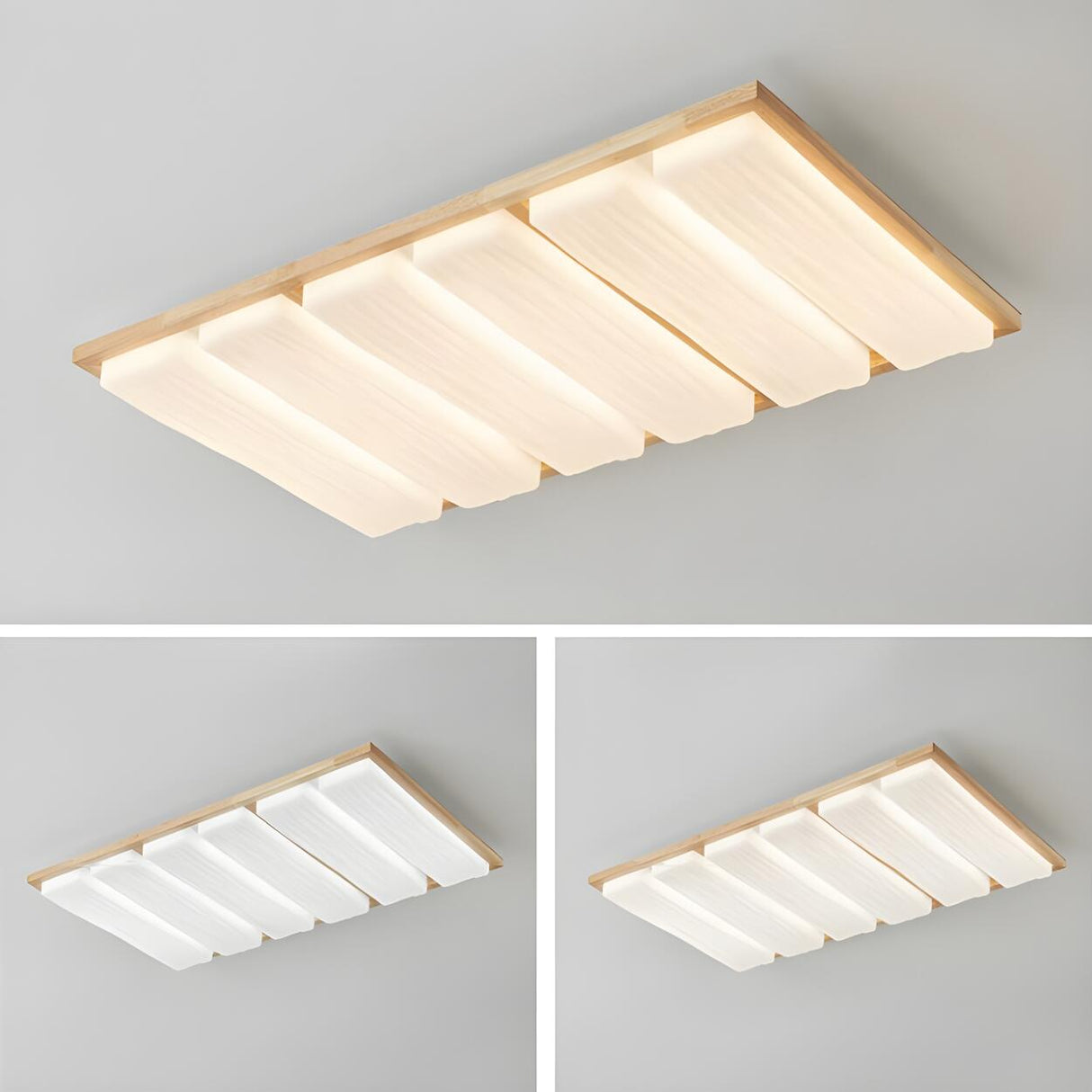 Natural Wood Rectangular LED Flush Mount Ceiling Light Image - 9