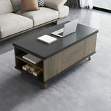 Natural Wood Rectangular Lift Top Storage Coffee Table Image - 4