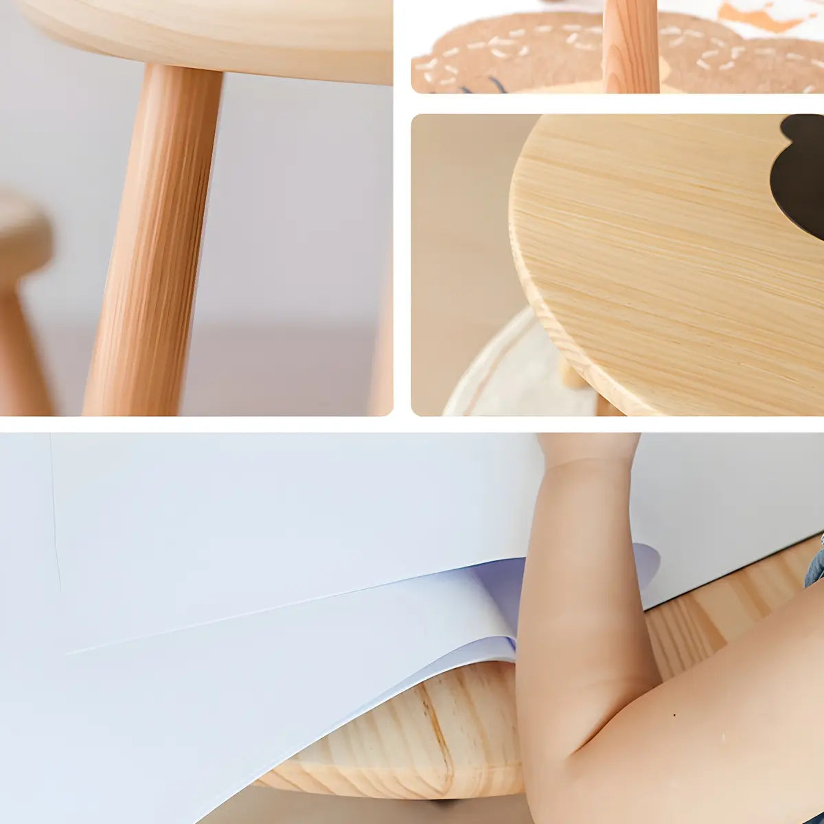 Natural Wood Round Toddler Painting Table Chair Set Image - 13