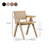 Natural Wood Seat Armrest Rattan Open Back Dining Chair #size