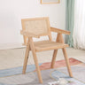 Natural Wood Seat Armrest Rattan Open Back Dining Chair Image - 6