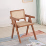 Natural Wood Seat Armrest Rattan Open Back Dining Chair Image - 7